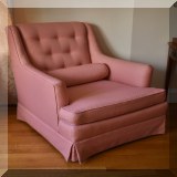 F10. Pink boudoir chair with lumbar cushion. 36” h x 28”w x 32”d - $195 